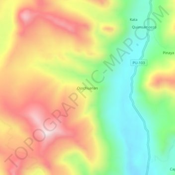 Mapa topográfico Ojochuanan, altitud, relieve