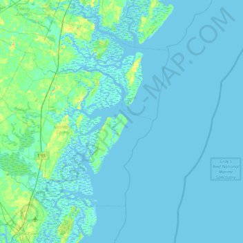 Mapa topográfico Blackbeard Island, altitud, relieve