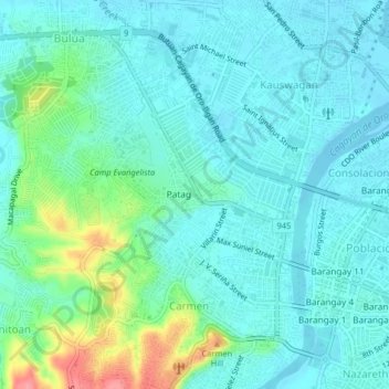 Mapa topográfico Patag, altitud, relieve