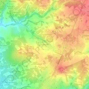 Mapa topográfico La Pétinière, altitud, relieve