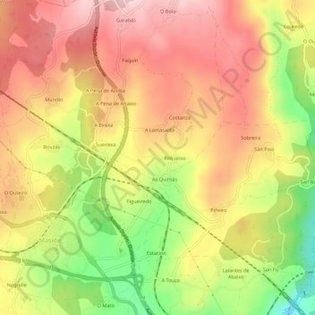 Mapa topográfico Canedo, altitud, relieve
