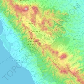 Mapa topográfico Gunung Raya, altitud, relieve