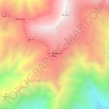 Mapa topográfico San Mateo de Otao, altitud, relieve