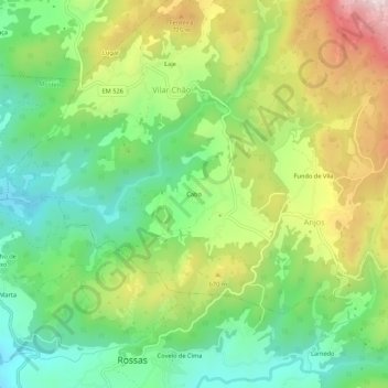 Mapa topográfico Cabo, altitud, relieve