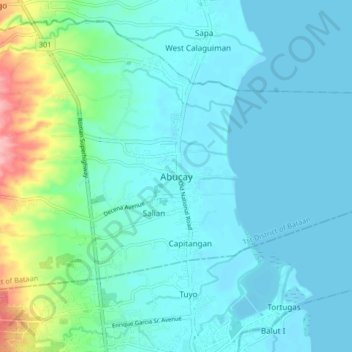 Mapa topográfico Abucay, altitud, relieve