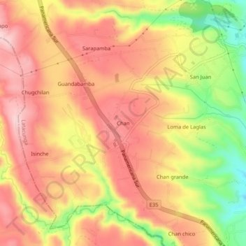 Mapa topográfico Chan, altitud, relieve