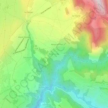 Mapa topográfico Roizon Le Bas, altitud, relieve
