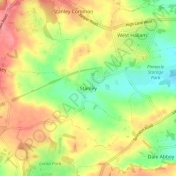 Mapa topográfico Stanley, altitud, relieve