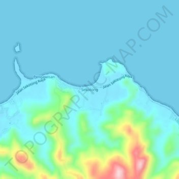 Mapa topográfico Sekotong, altitud, relieve