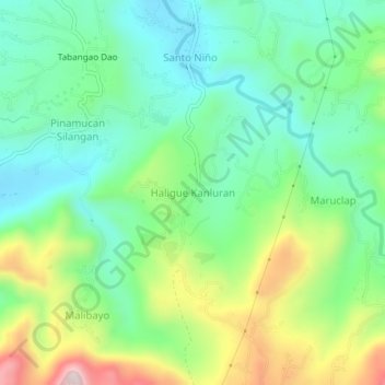Mapa topográfico Haligue Kanluran, altitud, relieve