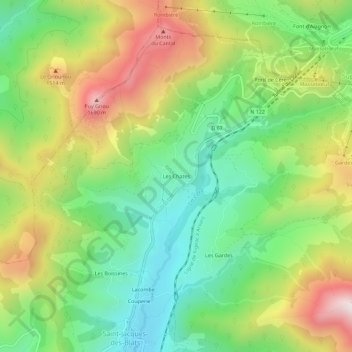 Mapa topográfico Les Chazes, altitud, relieve