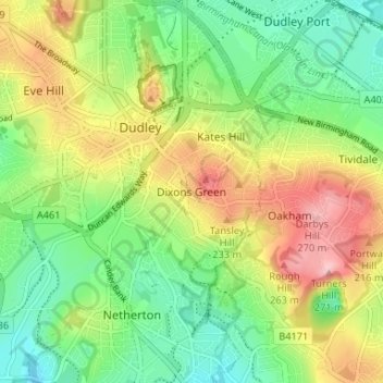 Mapa topográfico Dixons Green, altitud, relieve