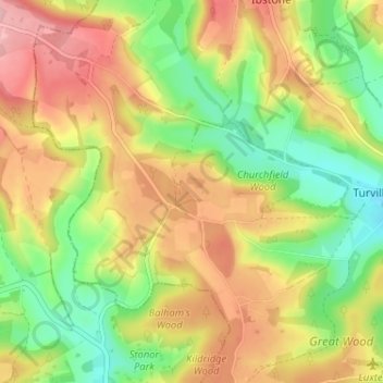 Mapa topográfico Turville Heath, altitud, relieve