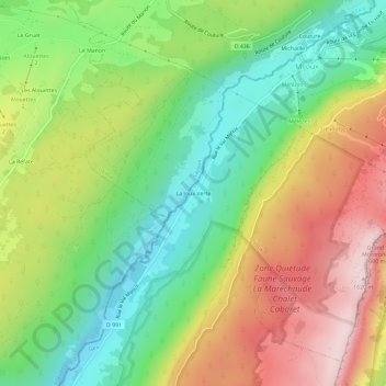 Mapa topográfico La Joux Verte, altitud, relieve