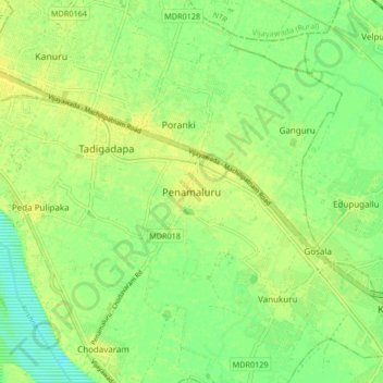Mapa topográfico Penamaluru, altitud, relieve
