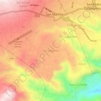Mapa topográfico Las Lagunas, altitud, relieve