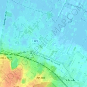 Mapa topográfico Schiffstede, altitud, relieve