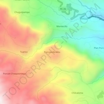 Mapa topográfico Porconcillo Alto, altitud, relieve