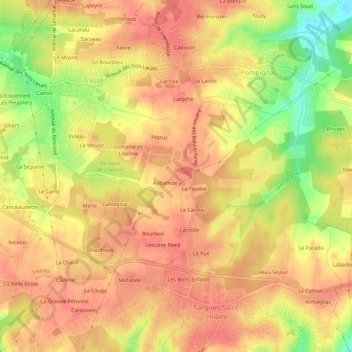 Mapa topográfico Langevin, altitud, relieve