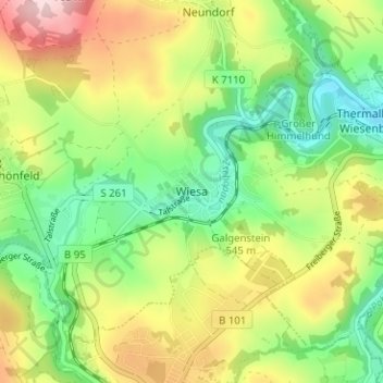 Mapa topográfico Wiesa, altitud, relieve