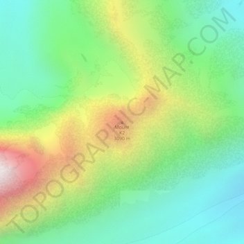 Mapa topográfico Mount K2, altitud, relieve
