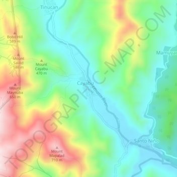 Mapa topográfico Cayabu, altitud, relieve