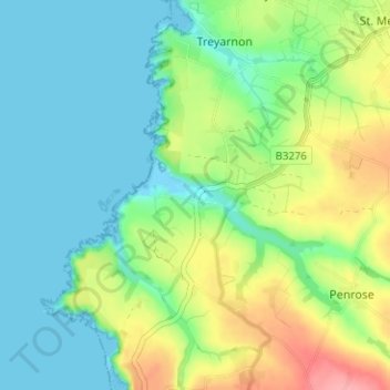 Mapa topográfico Porthcothan, altitud, relieve