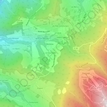 Mapa topográfico Le Poutaz, altitud, relieve