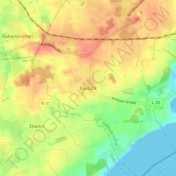Mapa topográfico Faulück, altitud, relieve