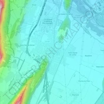 Mapa topográfico Varces-Allières-et-Risset, altitud, relieve