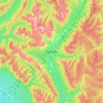 Mapa topográfico Fernie, altitud, relieve