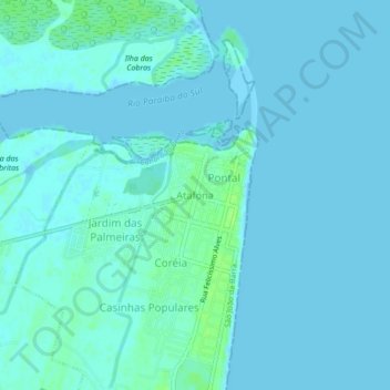 Mapa topográfico Atafona, altitud, relieve