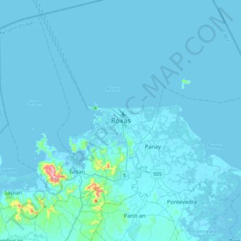 Mapa topográfico Roxas City, altitud, relieve
