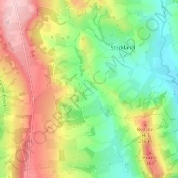 Mapa topográfico Millhayes, altitud, relieve