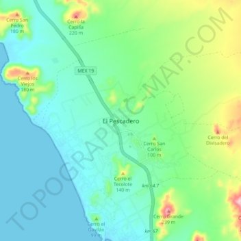 Mapa topográfico El Pescadero, altitud, relieve