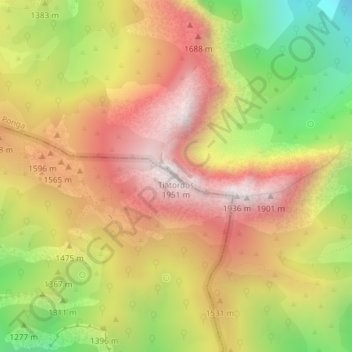 Mapa topográfico Tiatordos, altitud, relieve