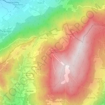 Mapa topográfico Supersaxel, altitud, relieve