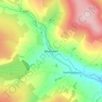 Mapa topográfico Wearhead, altitud, relieve