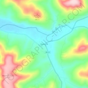 Mapa topográfico Brashears, altitud, relieve