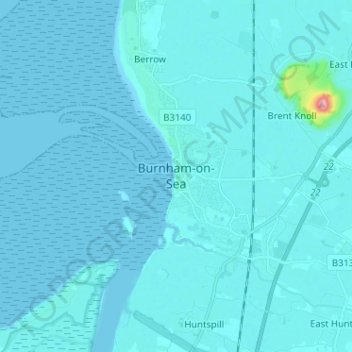 Mapa topográfico Burnham-on-Sea, altitud, relieve
