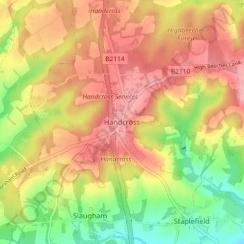 Mapa topográfico Handcross, altitud, relieve