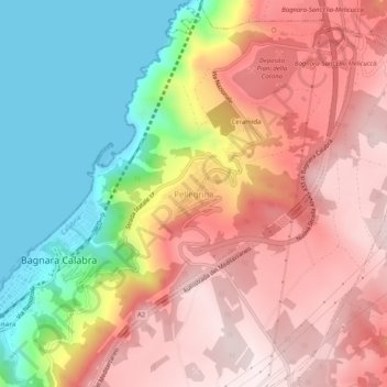 Mapa topográfico Pellegrina, altitud, relieve