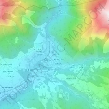 Mapa topográfico Le Canton, altitud, relieve