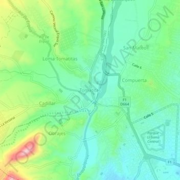 Mapa topográfico Tomatitas, altitud, relieve