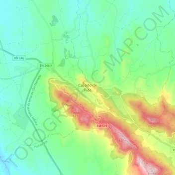Mapa topográfico Castelo de Vide, altitud, relieve