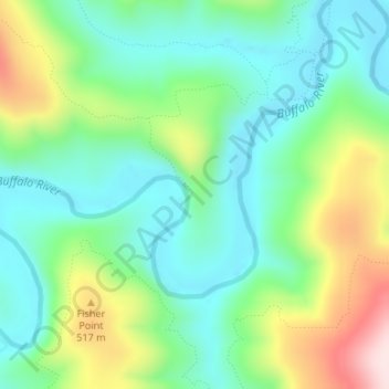 Mapa topográfico Big Bluff, altitud, relieve