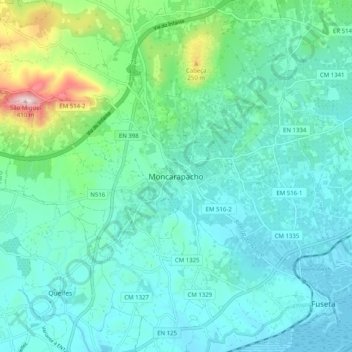 Mapa topográfico Moncarapacho, altitud, relieve
