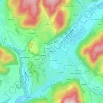 Mapa topográfico La Pagère, altitud, relieve