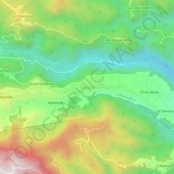 Mapa topográfico Excola, altitud, relieve