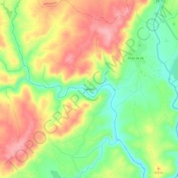 Mapa topográfico Camões, altitud, relieve